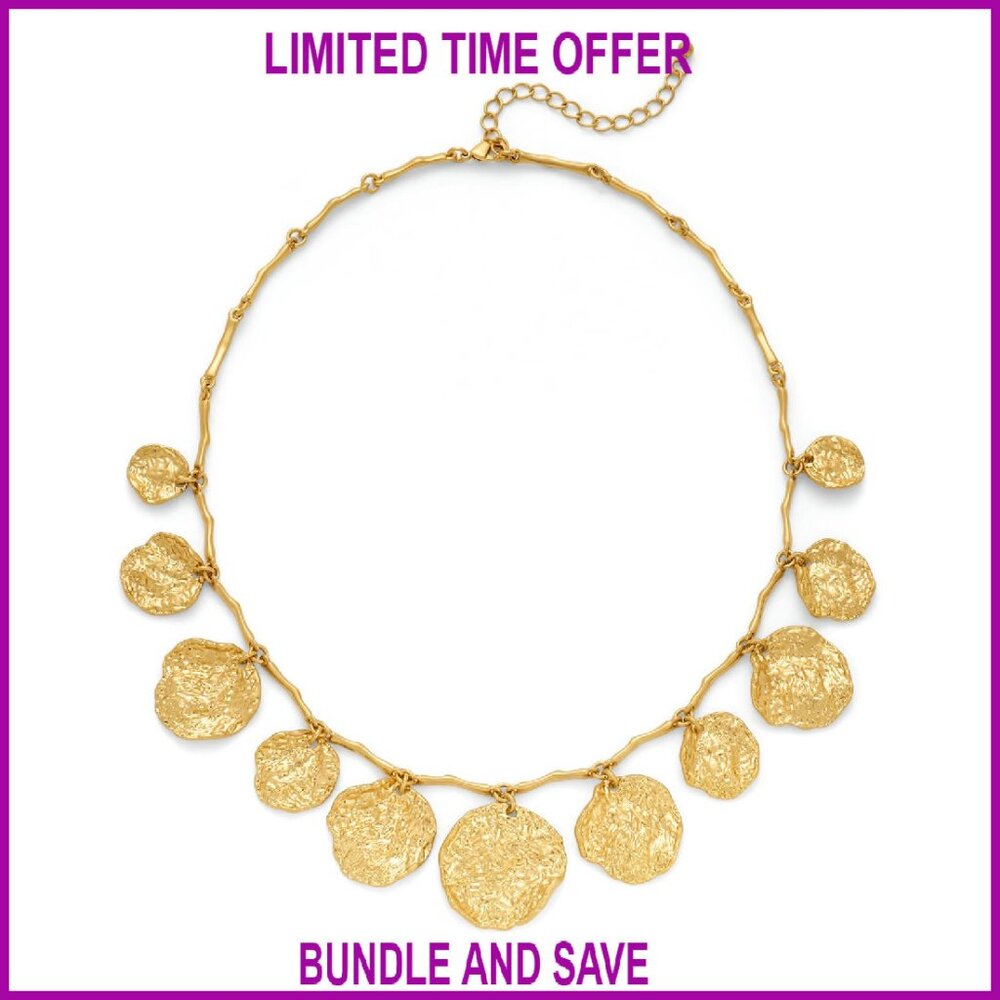 Gold Chunky Statement Necklace Adjustable Chain P… - image 1